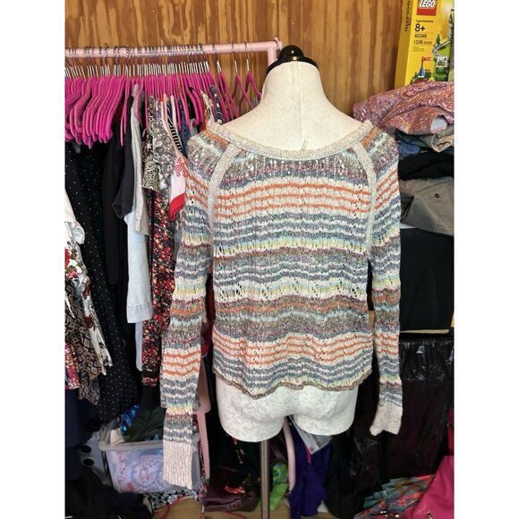 Free People Lost In The Forest Striped Cropped Sweater Lightweight Sz S - Picture 7 of 10